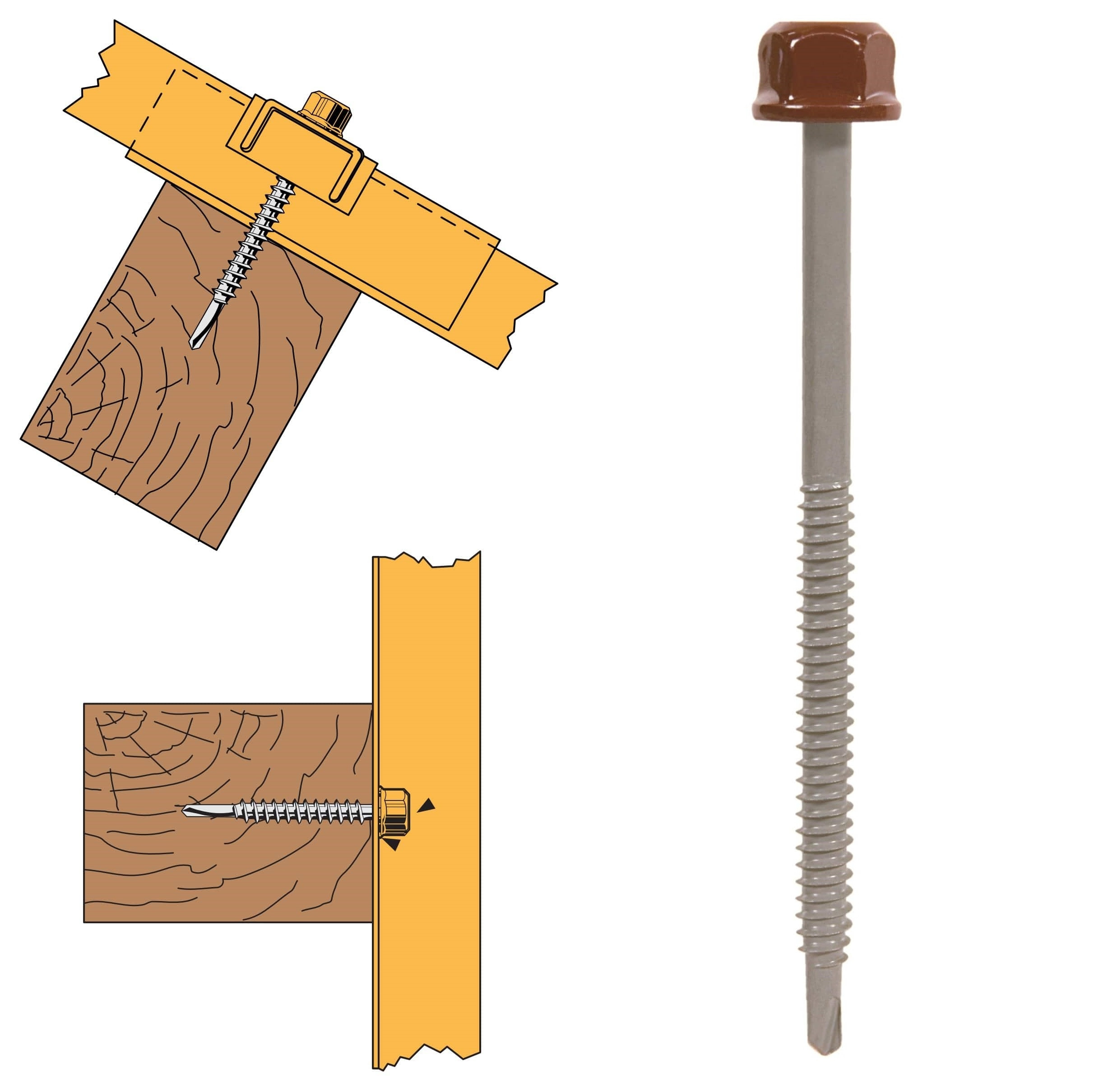 Vis têtalu autoperçeuse P1 Ø6.3 TK12 laquée pour couverture et bardage sur bois