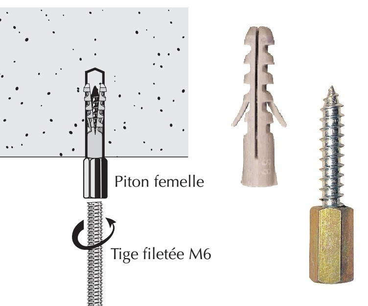 Piton autotaraudeur femelle + cheville nylon pour panne béton