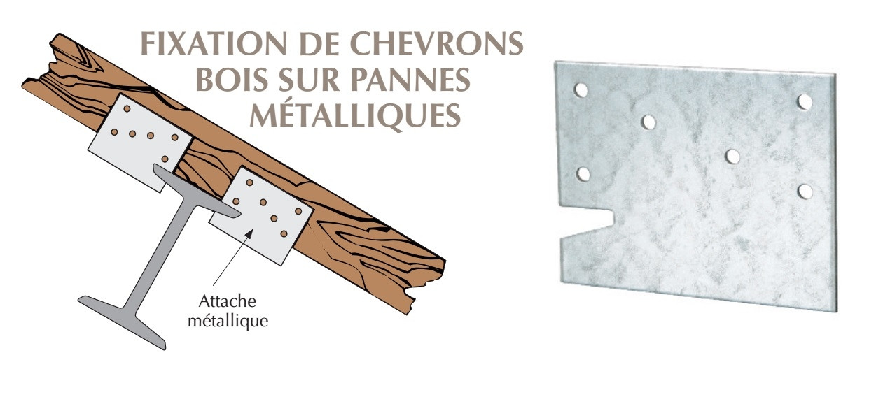 Attache métallique pour chevrons ou solive bois sur panne métallique