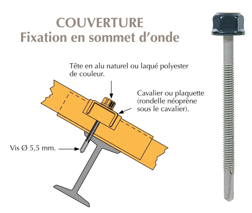 Vis têtalu autoperçeuse P13 Ø5,5 TK12 laquée pour couverture bacs acier nervurés sur poutrelles