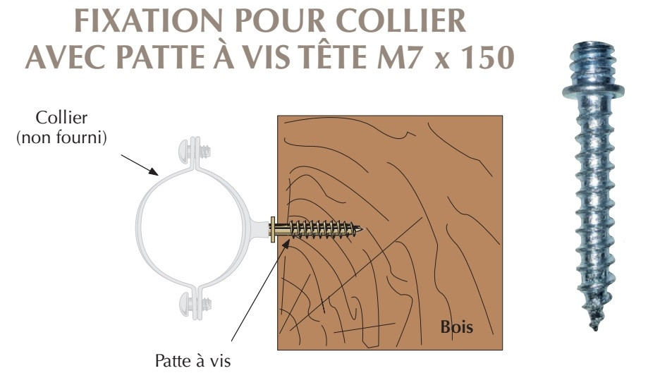 Patte à vis filetée M7x150 fixation de colliers de descentes d'eau sur maconnerie ou bois