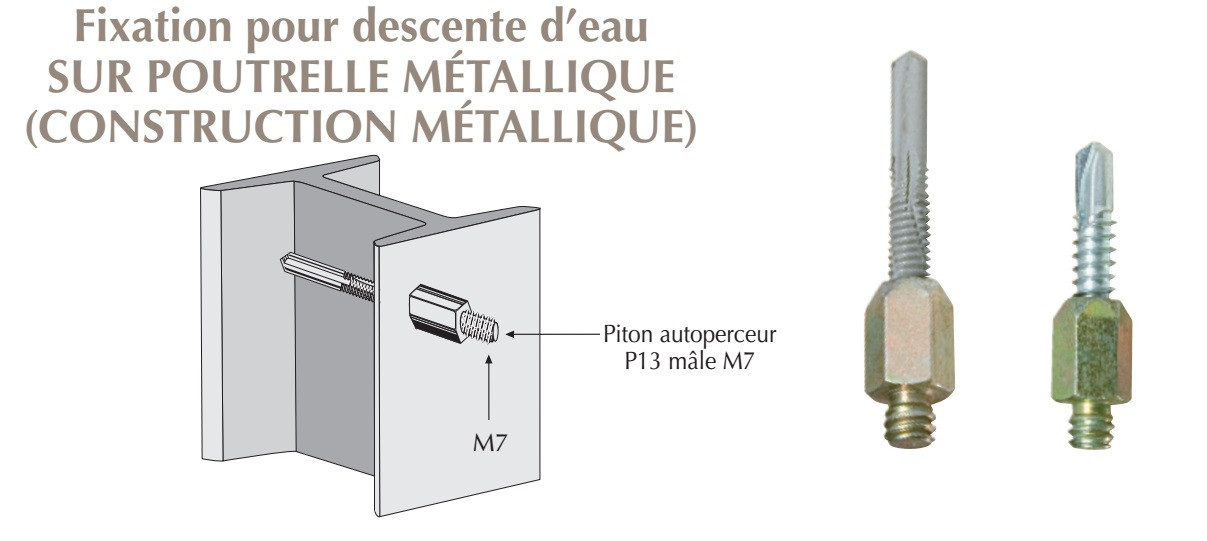 Piton autoperceur mâle M7 x 150 pour colliers de descentes d'eau sur poteaux métalliques