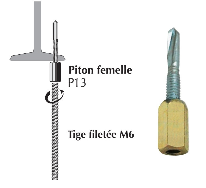 Piton autoperceur P13 femelle pour panne métallique ép. 5 à 13 mm