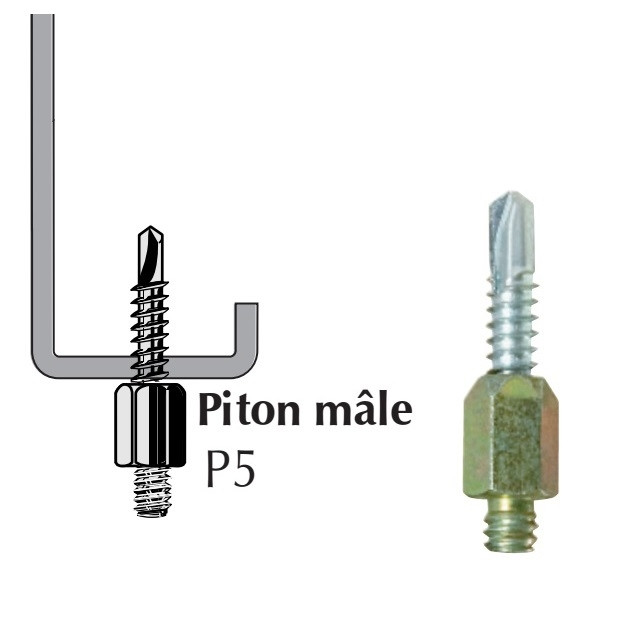 Piton autoperceur P5 mâle pour panne métallique ép. 2 à 5 mm