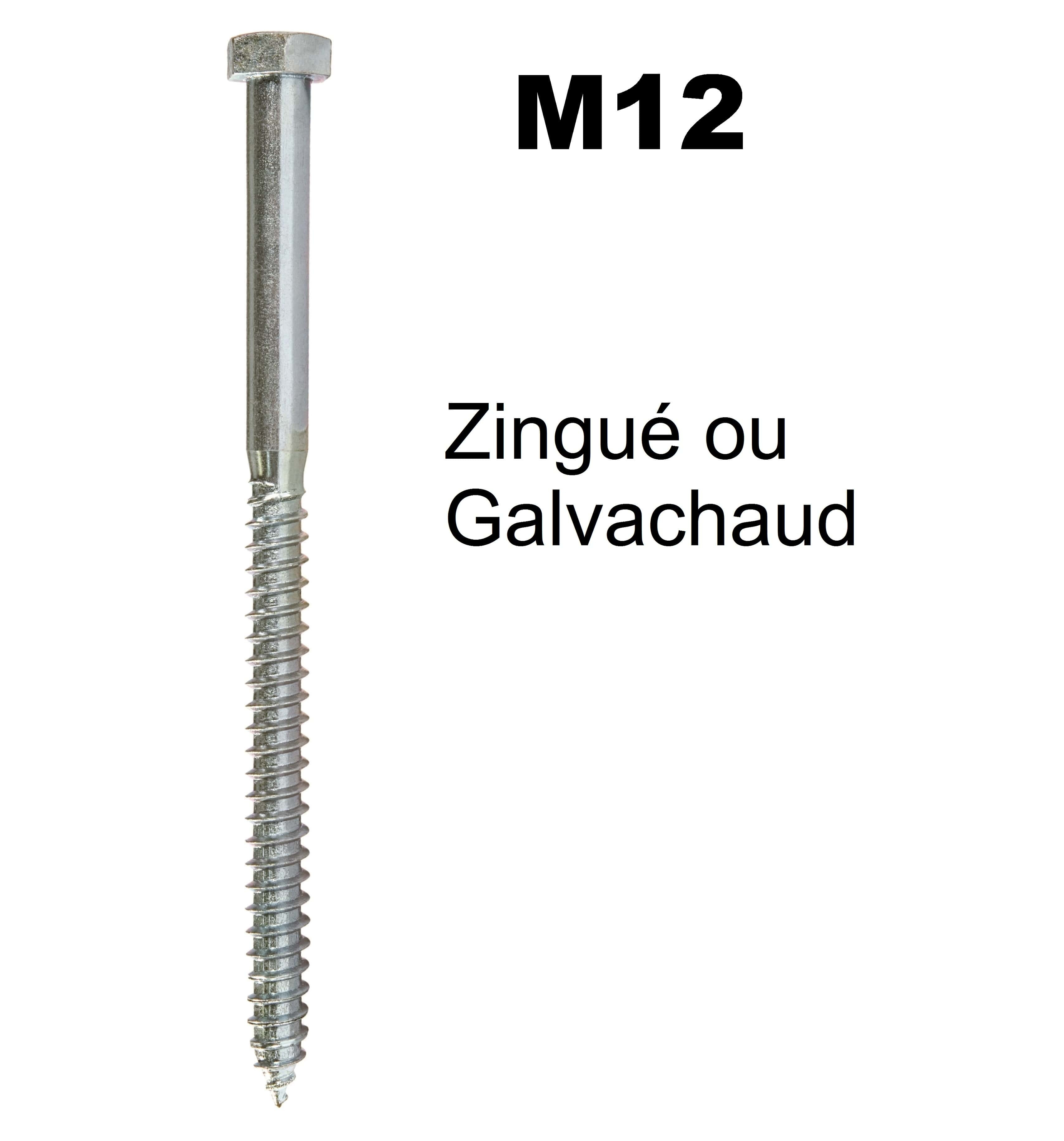 Tirefond TH diamètre 12mm à visser - Galvachaud ou Zingué - pour bois