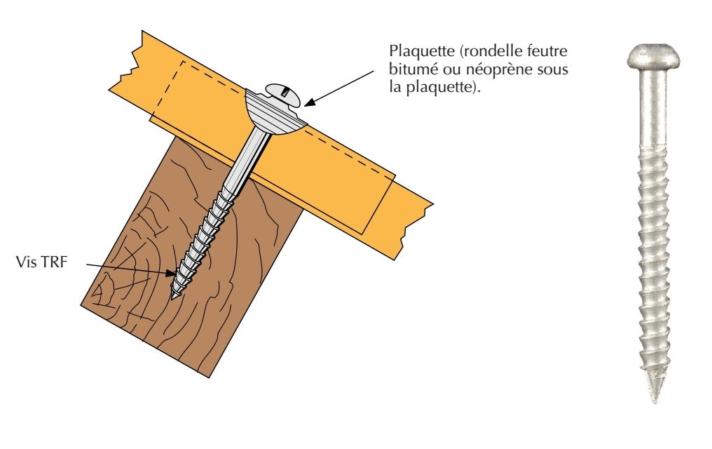 Vis trf à bourrer Ø6x65 fixation de tôles ondulées sur bois