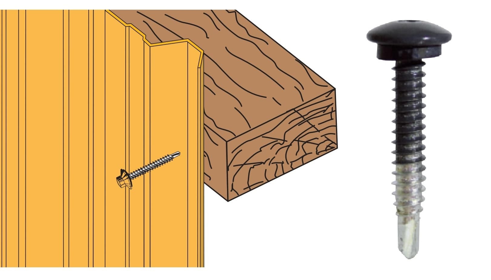 Schéma vis tcb 6.3x38 zn bardage sur bois