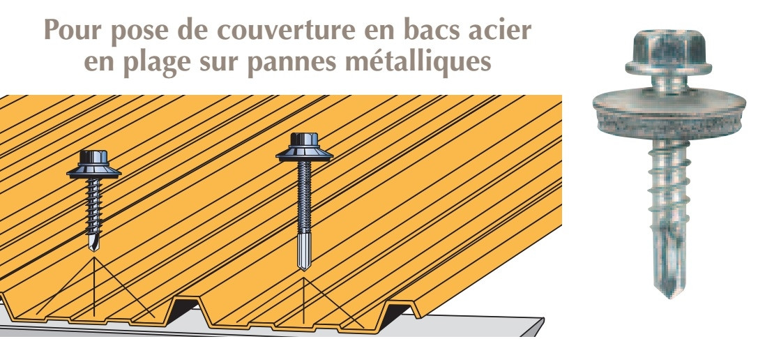 Vis inox TH autoperçeuse P3 Ø5.5x28 + vulca - fixation de couverture bacs acier en plage sur profilés/tubes