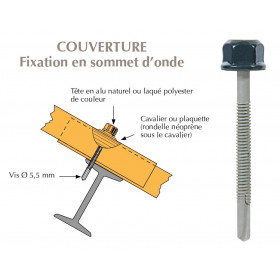 Vis têtalu autoperçeuse P13 Ø5,5 TK12, fixation de tôles ondulées sur poutrelles