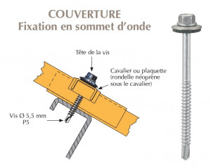 Vis inox TH autoperçeuse P5 Ø5,5 + vulca - fixation de bacs acier nervurés sur profilés/tubes