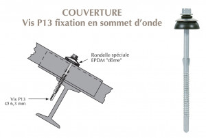 Vis autoperçeuse P13 à ailettes TK12 pour couverture plaque fibres-ciment 177x51 sur Poutrelles