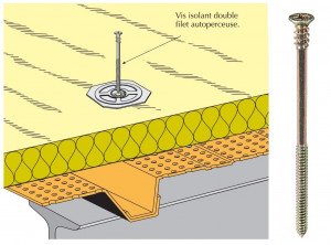 Schéma vis isolant double filet sur bac perforé