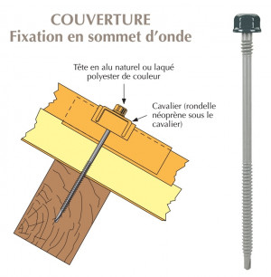 Vis têtalu double filet autoperçeuse P1 Ø6.3 TK12 laquée pour couverture panneaux sandwich (laine de roche) sur bois