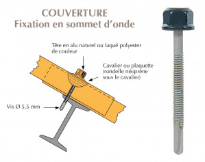 Vis têtalu autoperçeuse P13 Ø5,5 TK12, fixation de tôles ondulées sur poutrelles