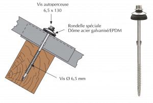 Vis inox autoperceuse a ailettes pour couverture plaque fibres-ciment 177x51 sur bois