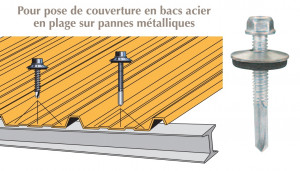 Vis inox TH autoperçeuse P13 Ø5.5x40 + vulca - fixation de couverture bacs acier en plage sur poutrelles