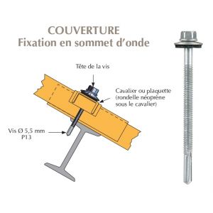 Vis inox TH autoperçeuse P13 Ø5,5 + vulca - fixation de bacs acier nervurés sur poutrelles