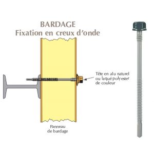 Vis têtalu double filet autoperçeuse P13 Ø6.3 TK12 laquée pour bardage panneaux sandwich (laine de roche) sur poutrelles