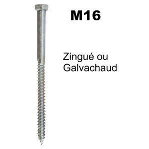 Tirefond TH diamètre 16mm à visser - Galvachaud ou Zingué - pour bois