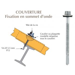 Vis inox TH autoperçeuse P13 Ø5,5 + vulca - fixation de tôles ondulées sur poutrelles