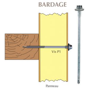 Vis inox TH autoperçeuse P1 Ø6.3 + vulca pour bardage panneaux sandwich sur bois