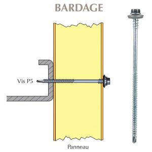 Vis inox TH autoperçeuse P5 Ø5,5 + vulca pour bardages panneaux sandwich sur profilés/tubes