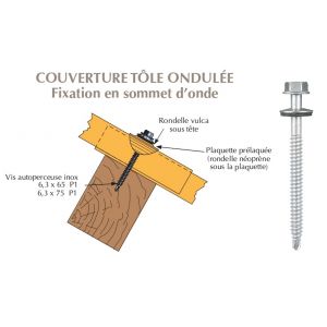 Vis inox TH autoperçeuse P1 Ø6.3 + vulca - fixation de tôles ondulées sur bois