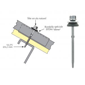 Vis Tetalu autoperçeuse P5 à ailettes pour couverture plaque fibres-ciment 177x51 avec isolant