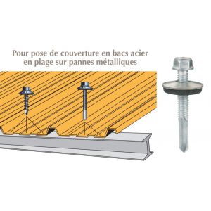 Vis inox TH autoperçeuse P13 Ø5.5x40 + vulca - fixation de couverture bacs acier en plage sur poutrelles