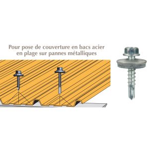 Vis inox TH autoperçeuse P3 Ø5.5x28 + vulca - fixation de couverture bacs acier en plage sur profilés/tubes