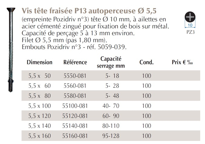 Commander Vis bois dur, tête fraisée torx, auto perforante